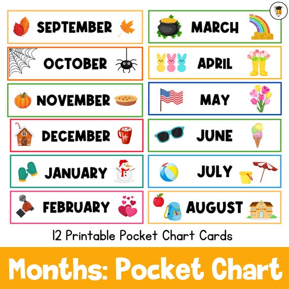 Months of the Year | Calendar | Pocket Chart | Visual Schedule | Classroom Wall Decor | Calendar Cards