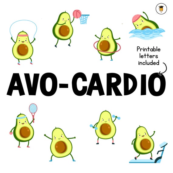 Avo-Cardio Bulletin Board | Phys. Ed Bulletin Board | Fitness Posters | Avocado | Exercising