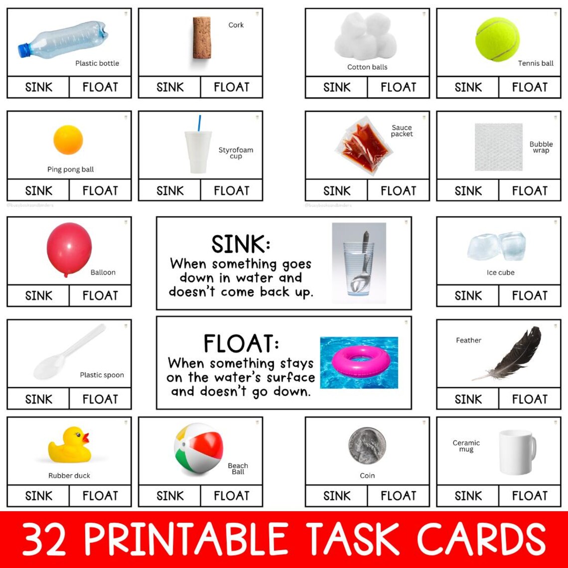 32 Sink or Float Task Cards | Observation Skills | Science Experiment ...