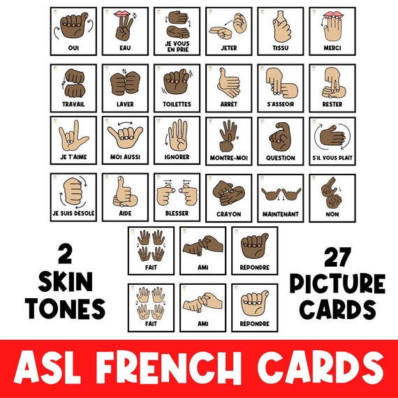 FRENCH ASL | Picture Cards | Hand Signs | Sign Language Flashcards | Communication | Flash Cards | Asl | Autism | Hand Signals | Deaf