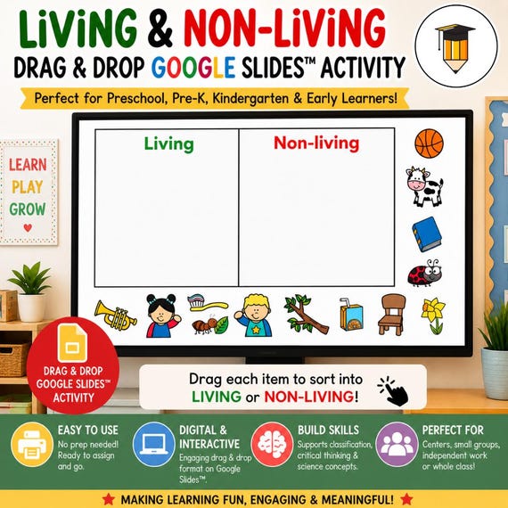 Drag and Drop: Living Vs Non-Living Science | Sorting | Google Slide | Grade One | Grade Two | Grade 3 | Life System | Basic Needs | STEM