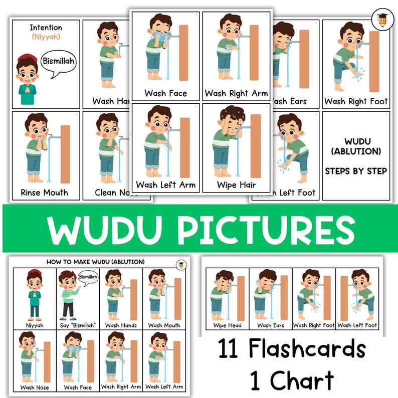 Wudu Flashcards & Chart | Ablution | Step by Step | Picture Cards | - Etsy