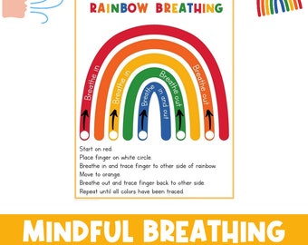 RAINBOW Deep Breathing | Grounding | Calm Down Strategies | Poster | Coping Skills | Calm Corner | Techniques | Busy Book | Autism Activity