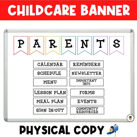 PHYSICAL COPY: Parent Board Banner | Childcare Organization | Visual Schedule | Parent Board | Daycare Decor | Preschool Printables | Poster