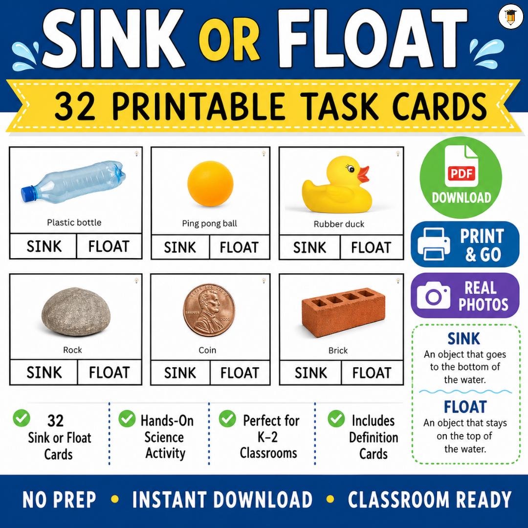 32 Sink or Float Task Cards | Observation Skills | Science Experiment ...
