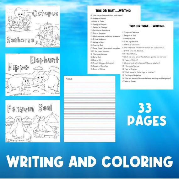 ANIMAL COLORING PAGES | Writing Worksheet | Coloring Activities | Sea Animals | Zoo Animals | Farm Animals | Coloring Book