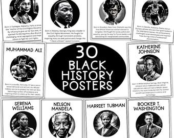 30 affiches sur l'histoire des Noirs | Présentoir pour babillard | Décoration histoire des Noirs | histoire afro-américaine | Présentoir d'art imprimable sur l'histoire des Noirs