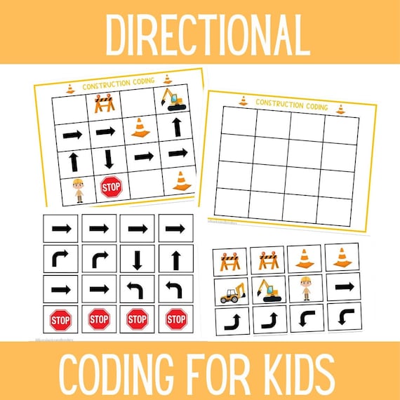 Coding for Kids | Directional Coding | Coding Worksheets | Construction Busy Book | Kindergarten Worksheets | Worksheets for Kids | STEM
