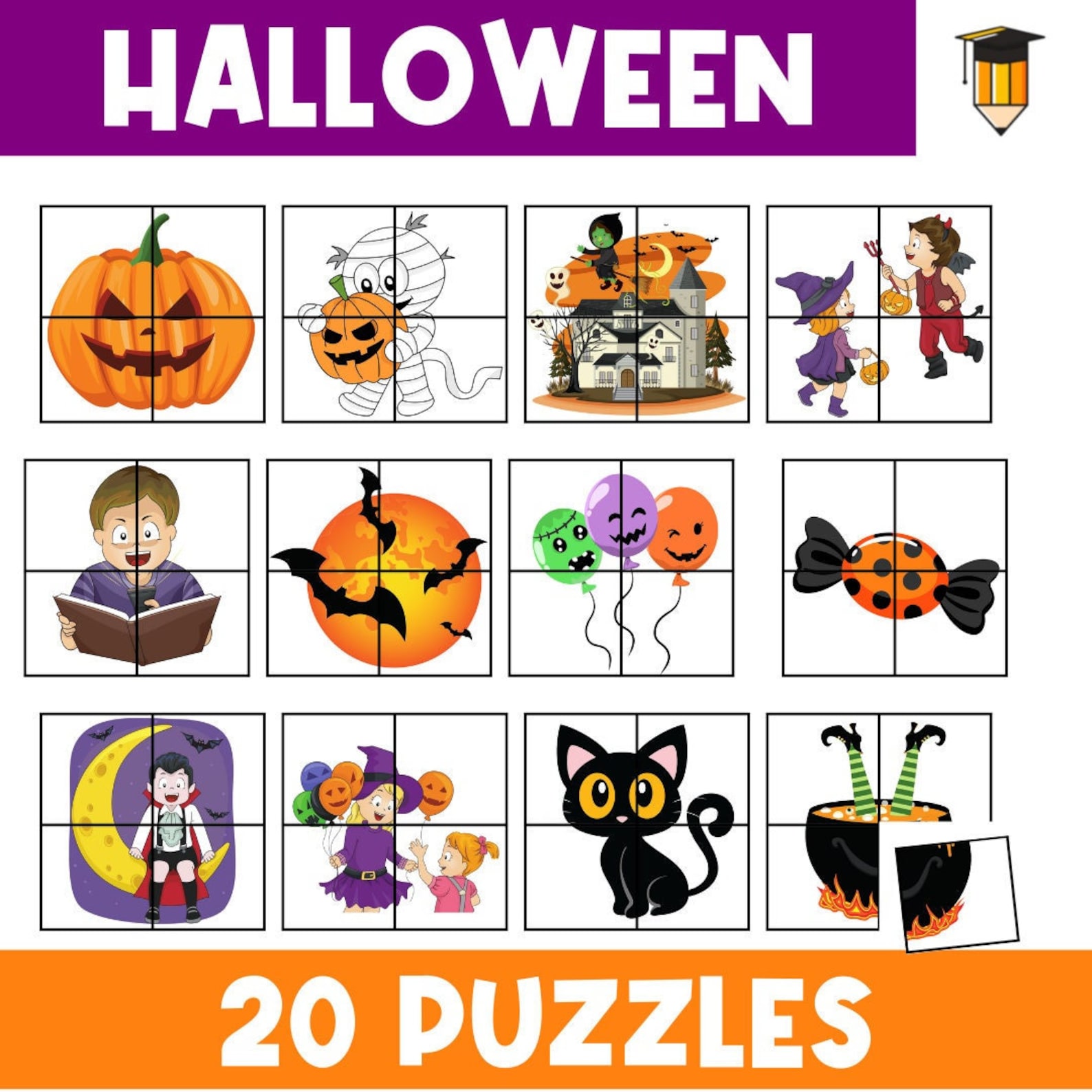 20 HALLOWEEN PUZZLES | Puzzles for Kids | Early Years | Puzzle | Fine ...