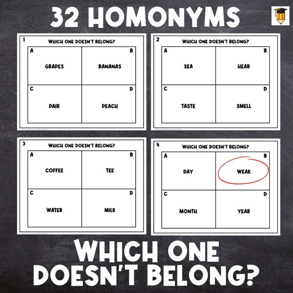Homonyms Activities | Grammar Worksheets | Homeschool | Parts of Speech | Printable Worksheets | Phonics | Which One Doesn't Belong | WODB