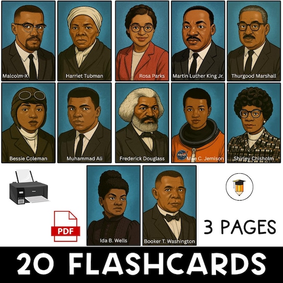 12 Black History Flashcards | Bulletin Board Display | Black History Decor | African American History | Printable Posters