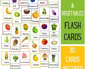 Fruits and Vegetables Flashcards | Preschool Flash Cards | Watercolor Activities | Busy Book | Kindergarten Vocabulary | Printables Download