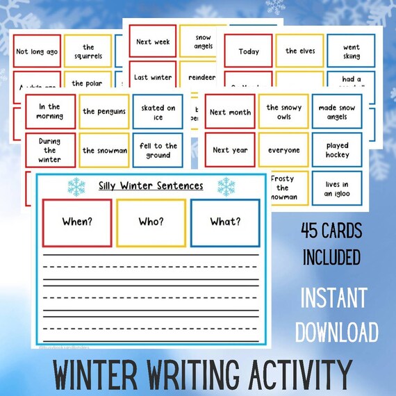 Grammar Worksheets | Parts of Speech | Phonics Spelling Activities | Sentence Building | Kindergarten Writing | Winter Worksheets | Download