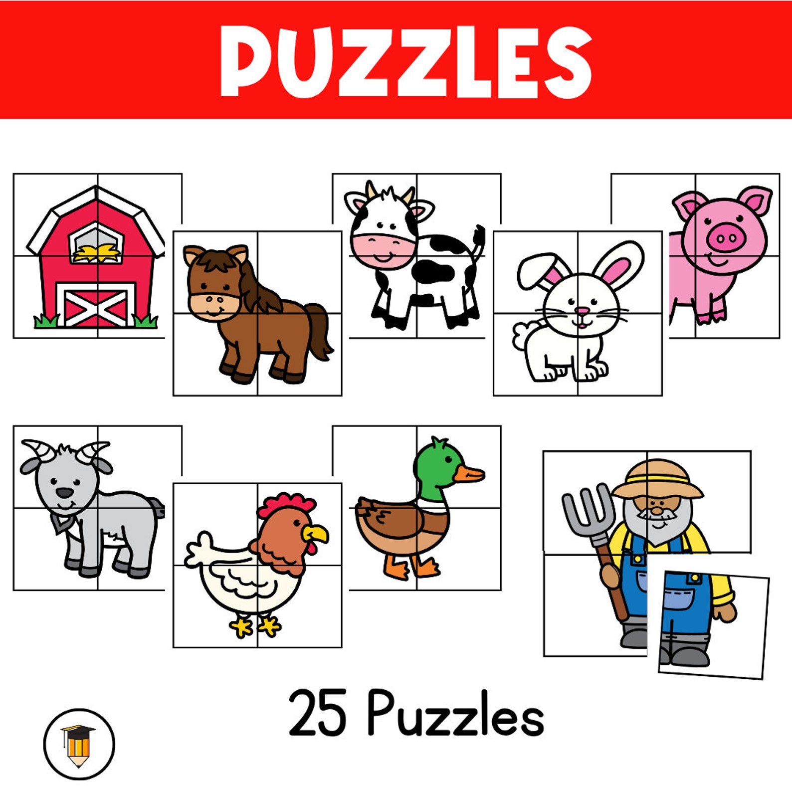 FARM ANIMALS | Preschool Animal Puzzle | Coloring Pages | Matching ...