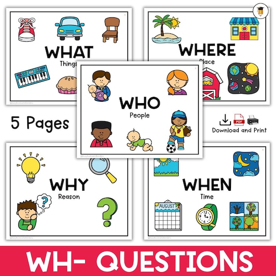 The 5 W's | WH Questions | Who What Where Why When | Speech Therapy | ABA | Category | Class Posters | English Printable | Back to School