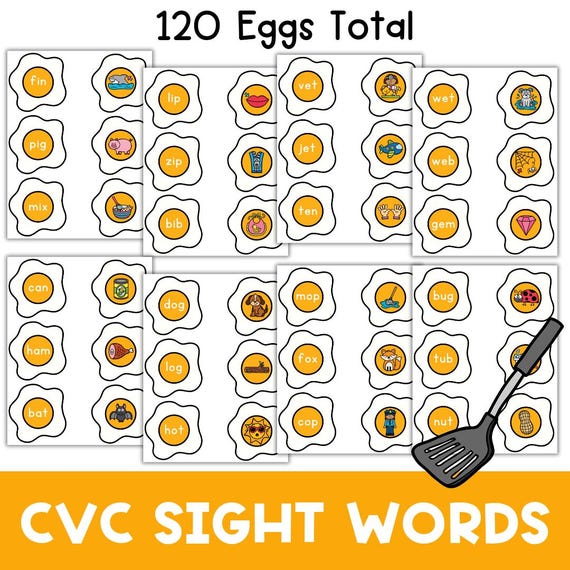 CVC EGG Sight Words  | Printable Kindergarten Puzzles | Preschool Literacy Activities | Classroom Printables | Reading | Matching