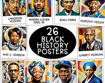 26 posters sur l'histoire des Noirs | Présentoir pour babillard | Décoration histoire des Noirs | histoire afro-américaine | Présentoir d'art imprimable sur l'histoire des Noirs