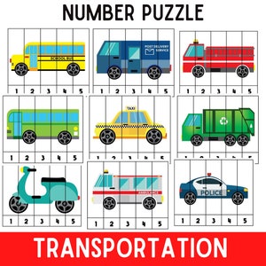 Peuterpuzzel | Auto's | Voertuigen | Vervoer | Cijferpuzzels | Cijferreeks | Vroege jaren | Tel 1 tot 5 | Kleuterschool