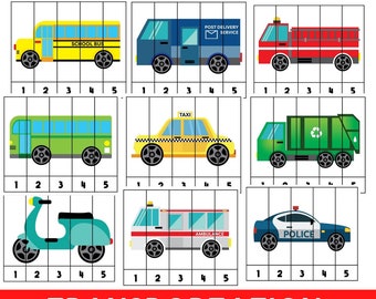 Preschool Puzzle | Cars | Vehicles | Transportation | Number Puzzles | Number Sequence | Early Years  | Count 1 to 5 | Kindergarten
