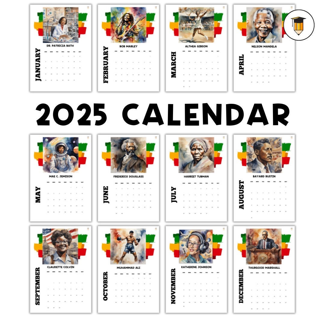 2025 Black History Calendar Bulletin Board Display Black History Decor African American History Printable Calendar 2025 Desk - Etsy