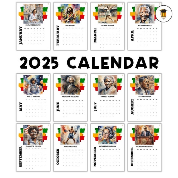 2025 Black History Calendar | Bulletin Board Display | Black History Decor | African American History | Printable Calendar | 2025 | Desk