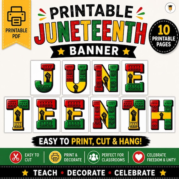 Juneteenth Bulletin Board | Display | Black History Decor | African American History | Printable Banner | Freedom | Equality | Emancipation