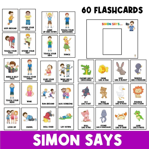 SIMON SAYS | Movement | Kids Exercises | Flash Cards for Kids | Yoga | Activities | Physical Education | Busy Book | Movement Break Activity