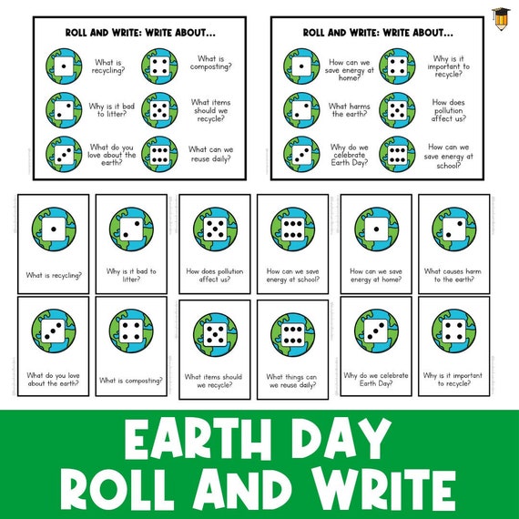 ROLL AND WRITE | Dice Activity | Science | Earth Day | Flashcards | Nature | Worksheets | April | Printable | Writing | Roll | Poster