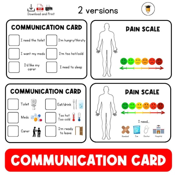 COMMUNICATION CARD | School Daily Routines | First Then Visual Aid | Visual Schedule | Task Card | Autism | Senior | Pain Scale Chart