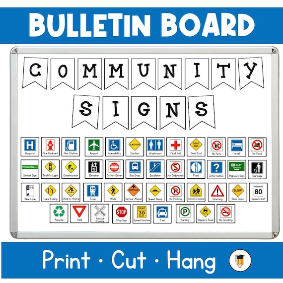 45 COMMUNITY SIGNS | Bulletin Board | Kindergarten| Preschool | Classroom Decor | Dramatic Play | Community Signs and Symbols | Street Signs