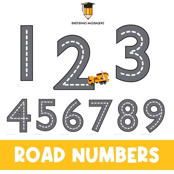 Road Numbers | Number 0-10 | Track Numbers | Construction Numbers Printable | Poster | For Cars | Toy Car Activities | Birthday Printable