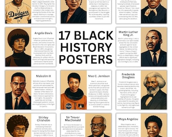 17 posters sur l'histoire des Noirs | Présentoir pour babillard | Décoration histoire des Noirs | histoire afro-américaine | Présentoir d'art imprimable