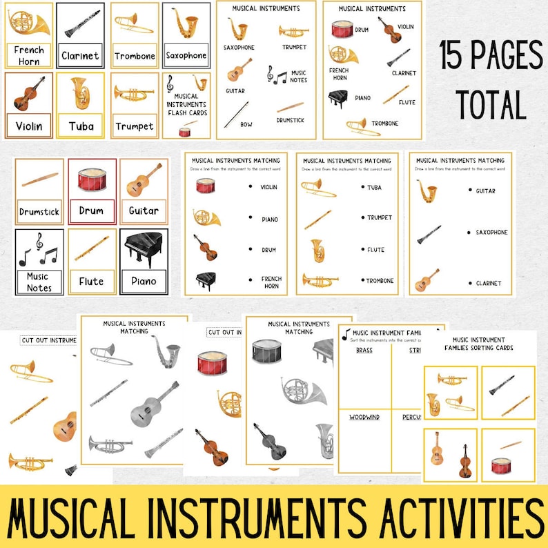 Muziekinstrumentenactiviteiten | Muziek druk boek | Muziek Flash-kaarten | Instrumenten | Kleuterschool | Kleuterschool | Thuisschoolmuziek | Afdrukken afbeelding 1