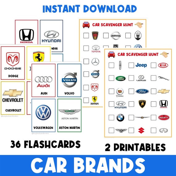 Car Brands | Cars Flashcards | Scavenger Hunt | I Spy | Printables for Kids | Printable Games | Transportation | STEM | Science | Community