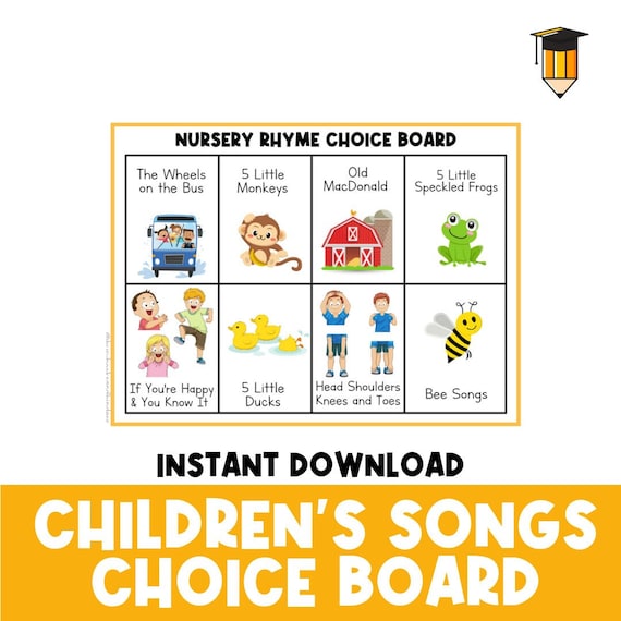 NURSEY RHYME BOARD | Songs Choice Board | Toddler and Preschool Activities | File Folder | Nursery Rhymes | Children's Songs | Circle Time