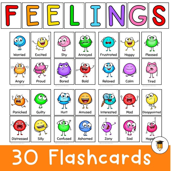 FEELINGS FLASHCARDS | Emotions | Picture Cards | Adjectives| Parts of Speech | Self- Regulation | Emoji