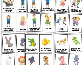 ALEMÃO: SIMON SAYS | Movimento | Exercícios para crianças | Flash Cards para crianças | Yoga | Educação física | Busy Book | Atividade de pausa para movimento