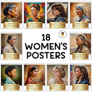 18 Frauen Geschichtsmonat Poster | Pinnwand-Aufsteller | Geschichtsdekor der Frauen | Amerikanische Geschichte | Druckbare Banner | Berühmte Frauen |