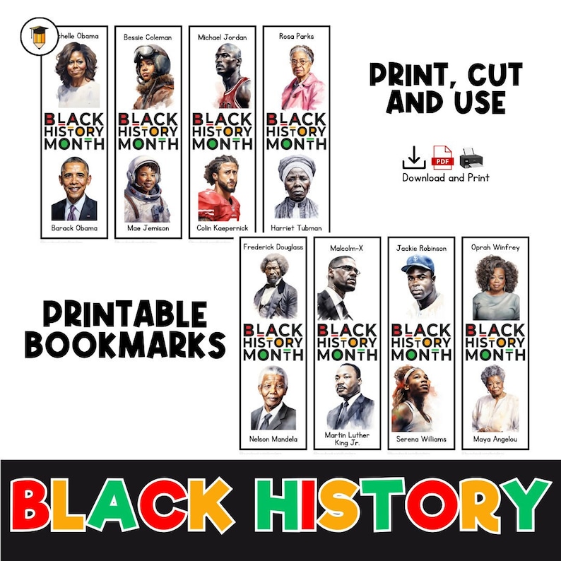40 BOOKMARKS | Black History Bookmarks | Black History Printable ...