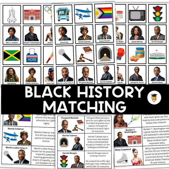 Black History Matching Activity | Bulletin Board Display | Black History Decor | African American History | Printable Banner | Game