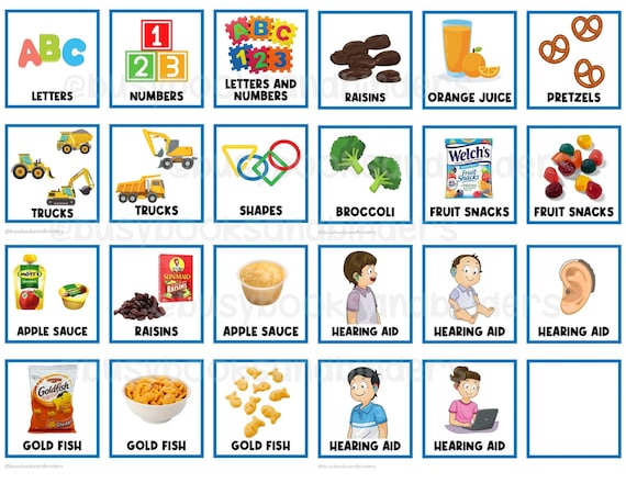 CUSTOM PICTURE CARDS | Communication Cards | Hearing Aid | Snacks | Letters | Numbers | Construction Toys | First Then Board | Choice Board