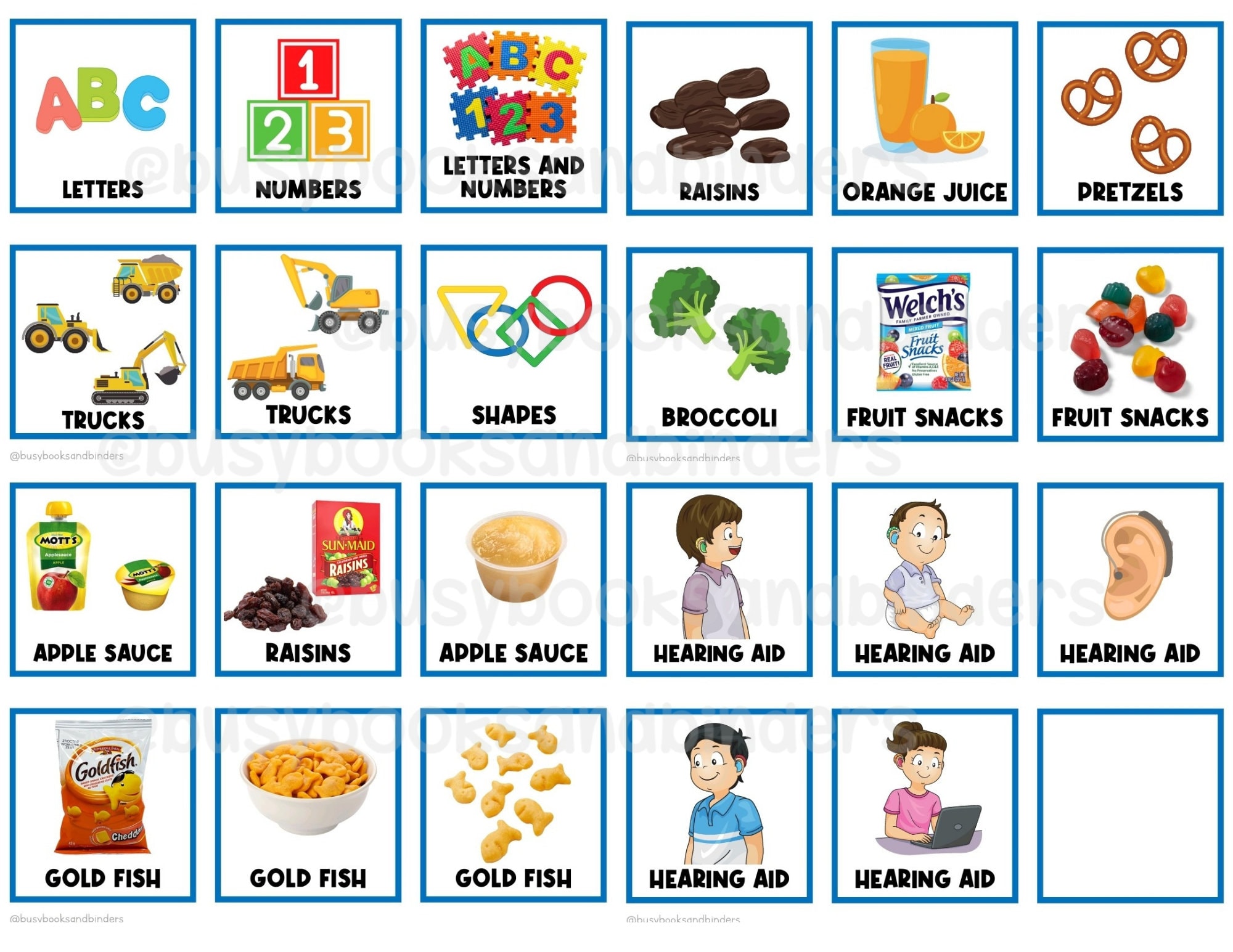 Buy CUSTOM PECS Communication Cards Hearing Aid Snacks Letters