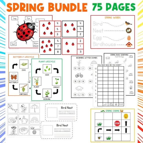 SPRING BUNDLE | Writing | Sorting Activities | Bees | Learn Colours | Preschool Busy Book | Toddler | Homeschool |  Summer | Coding