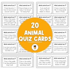 Carte quiz sugli animali / Gioco d'ipotesi per bambini / Attività dell'asilo stampabili / Carte attività prescolari / Tempo del cerchio / Gioco di gruppo