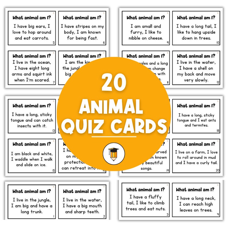Animal Quiz Cards | Kids Guessing Game | Printable Kindergarten ...