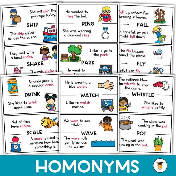 Homonyms Flashcards  | Vocabulary | Parts of Speech | Positional Words | Kindergarten | Preschool | Literacy Center | Language | Homographs