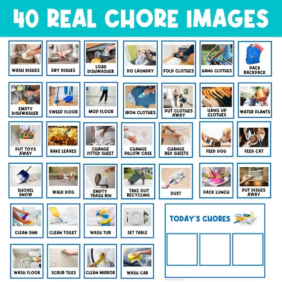 40 CHORES TASK CARDS  | Chore Chart | Daily Routine | First Then Board | Visual Aid | Visual Schedule | Behavior Chart | Real Pictures