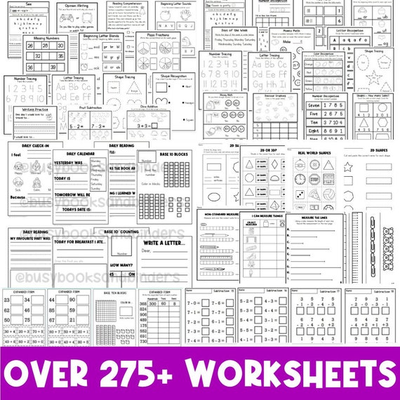 275+ KINDERGARTEN WORKSHEETS | Homeschool Printables | Preschool Worksheets | Alphabet | Numbers | Math | Reading | Activity Pages | Writing