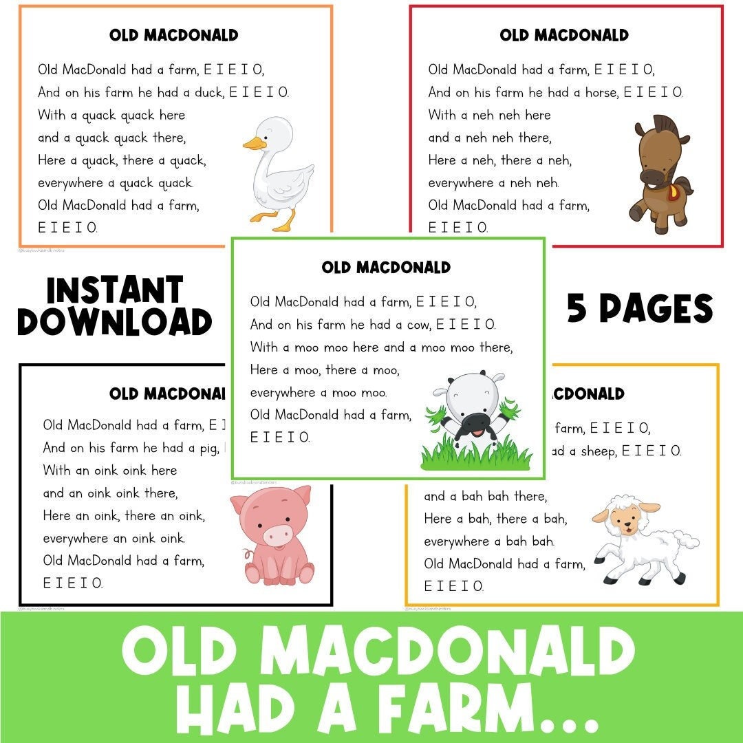 Old Macdonald Had a Farm Toddler and Preschool Activities File Folder Game Nursery Rhymes Songs