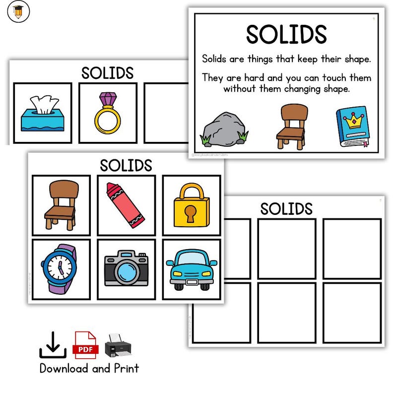 Solidsa Object Science States of Matter | Science | Sorting | Kindergarten | Grade One | Hot ...